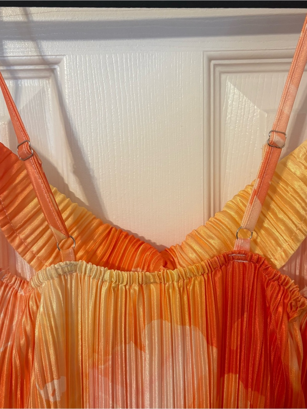 Orange & Yellow Hawaiian Pleated Slip Dress - Picture 9 of 12